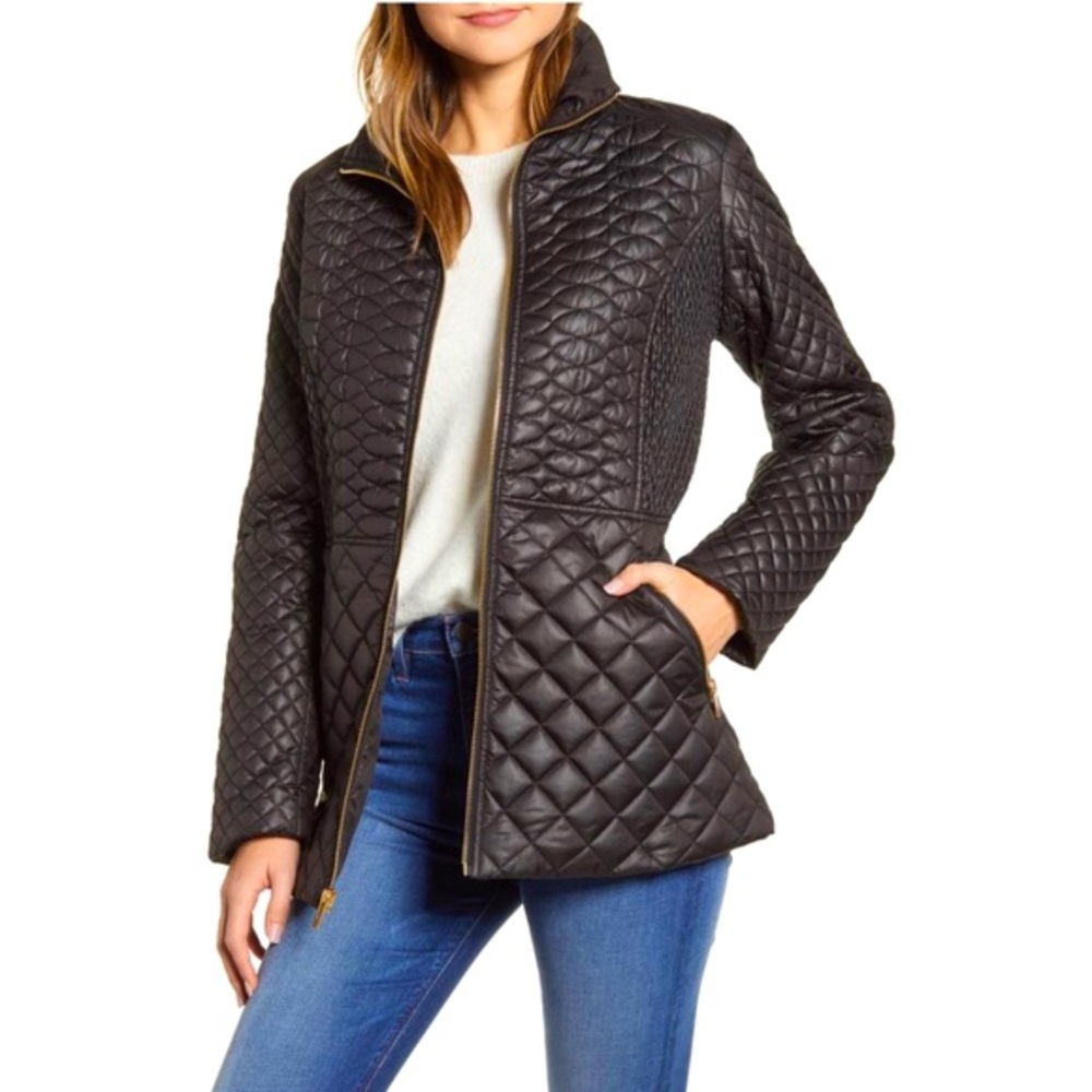 Women's Designer Black VIA SPIGA Quilted Jacket Coat Size M